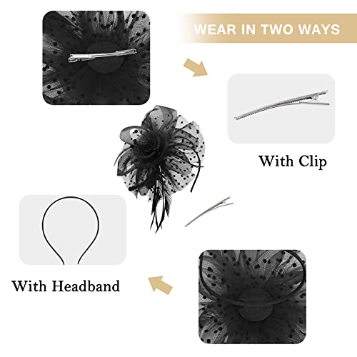 Zando Kentucky Fascinators Hats for Women Derby Tea Party Hat Flower Mesh Feathers Headband Headwear Hair Clip Girls - color: Black