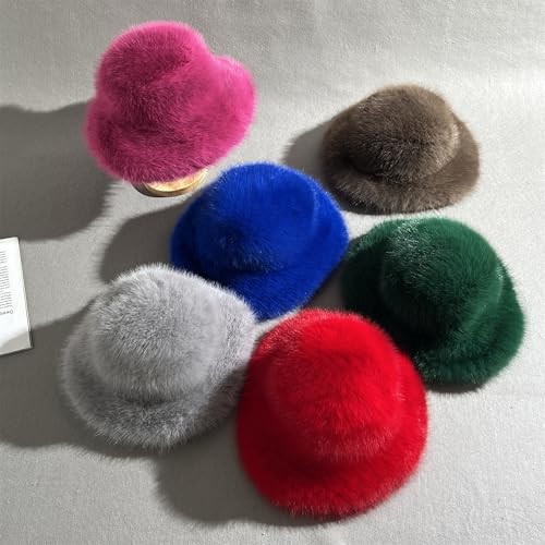Dikoaina Faux Fur Bucket Hat for Women Girl – Oversized Brim, Super Soft & Fluffy Winter Hat - color: Red