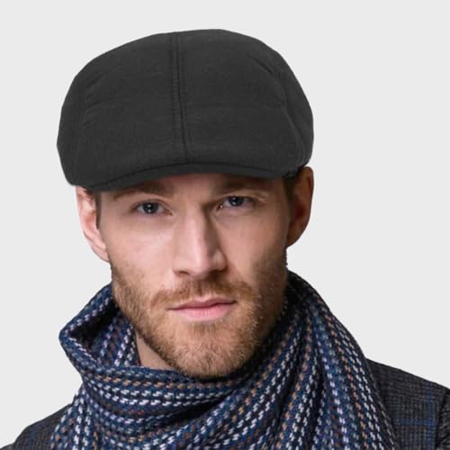 Ivy Newsboy Cap for Men - Vintage Gatsby Style Flat Cap, Classic Driving Hat - color: Black