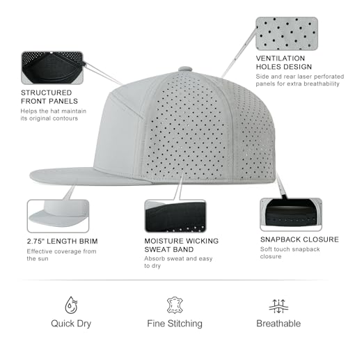 FEINION Men Laser Mesh Flat Brim Snapback Baseball Cap - color: Grey