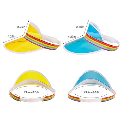 Giovacker Womens Mens PVC Clear Colorful Sun Visor Hats - color: Rainbow Print - Yellow + Sky Blue
