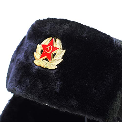 Russian Soviet Winter Fur Military Cossack Ushanka Leather Hat - size: X-Large