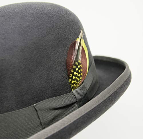 Premium Orwell - Bowler Derby Hat - 100% Wool Felt - color: Grey, size: 7-7 1/8