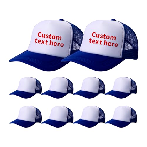 10 Pack of Blank Trucker Hat Bulk Men and Women Hats Bulk DIY Graffiti Mesh Hat Hot Stamping Hats - color: Royal Blue White