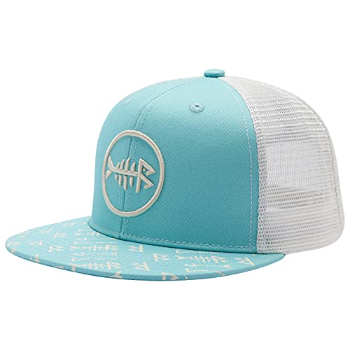 BASSDASH Flat Brim Trucker Cap Adjustable Snapback Hat Mesh Back for Men Women - color: Turquoise