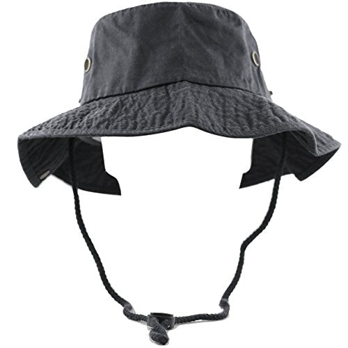 The Hat Depot Cotton Stone-Washed Safari Wide Brim Foldable Double-Sided Sun Boonie Bucket Hat - color: 2. Cotton - Charcoal, size: Large-X-Large