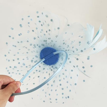 WLBON Fascinators Hat 20s 50s Headband Hair Clips Flower Mesh Veil Feather Headpiece Headwear Women Halloween Carnival Cocktail Wedding Church Cosplay Dress Up Birthday Tea Party Accessories Blue - color: Light Blue