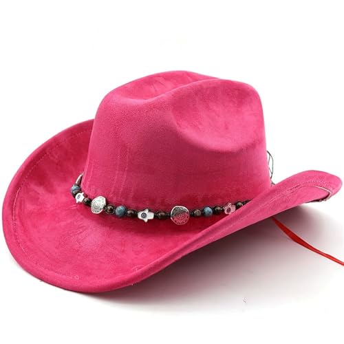 Lifup Western Cowboy Hat for Women Men Cowgirl Fedora Hat - color: Hot Pink
