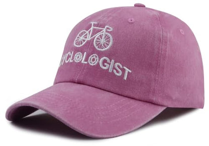 Cyclist Hat for Men Women, Classic Adjustable Cotton Cycologist Embroidered Baseball Cap - color: Pink