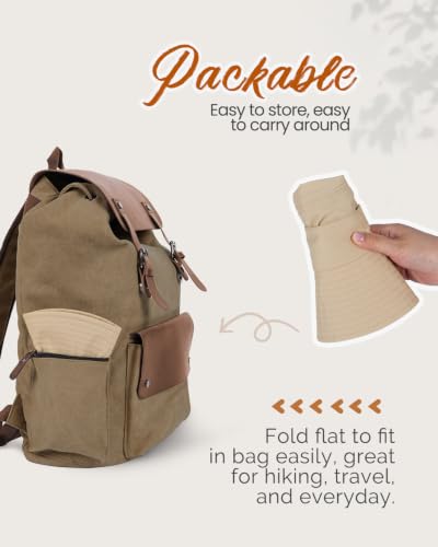 2-in-1 Womens Bucket Sun Hats, Sun Visor Hat, UPF 50+ Wide Brim, Ponytail-Friendly, Packable, Hiking Outdoor - color: Khaki