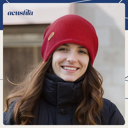 ACUSHLA 100% Merino Wool Slouchy Beanie for Women Men Winter Hat Skull Cap - color: Red