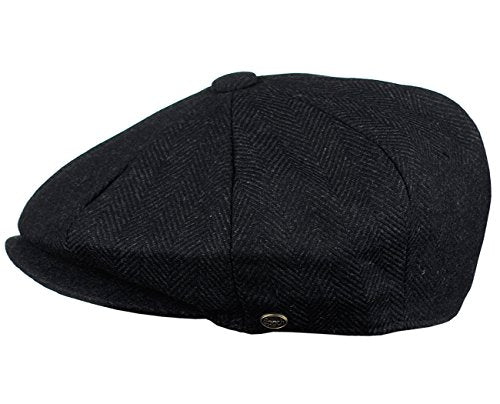 Men's Classic 8 Panel Wool Blend Newsboy Snap Brim Collection Hat - color: Nsb2317black, size: Medium