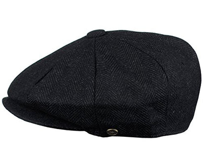 Men's Classic 8 Panel Wool Blend Newsboy Snap Brim Collection Hat - color: Nsb2317black, size: Medium