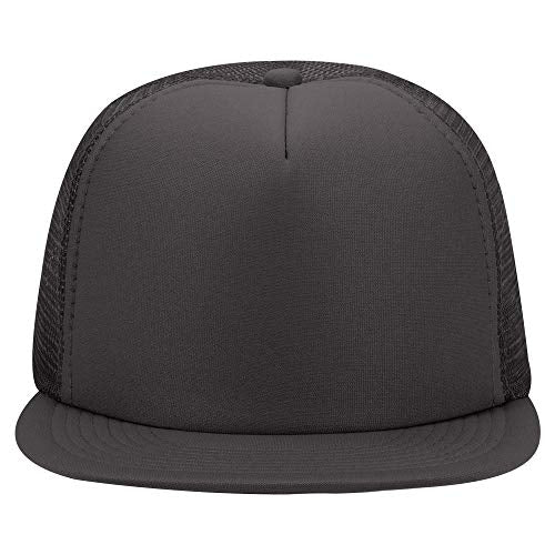 OTTO SNAP Round Flat Visor High Crown Mesh Back 5 Panel Trucker Snapback - color: Char. Gray