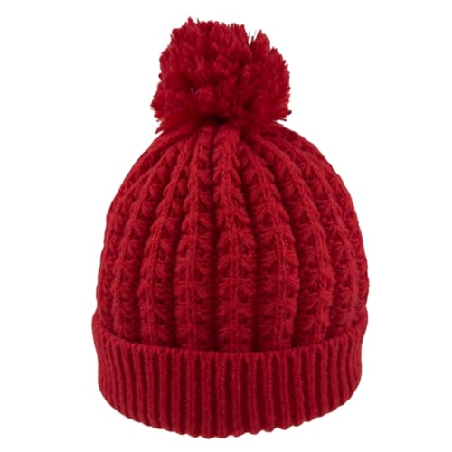 Humble Hilo Knit Hats Beanies for Women Winter Pom Beanie Men or Women Beanies Cable Knit Beanie - color: Bright Red Pom Pom