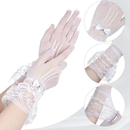 Fascinators Hats with Lace Gloves for Women Headband for Tea Party Wedding - color: White