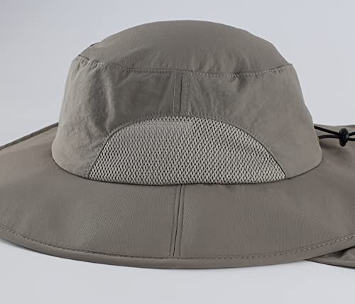 Home Prefer Outdoor UPF50+ Mens Sun Hat with Neck Flap Womens UV Protection Hat Wide Brim Safari Fishing Hiking Gardening Hat - color: Cool Grey