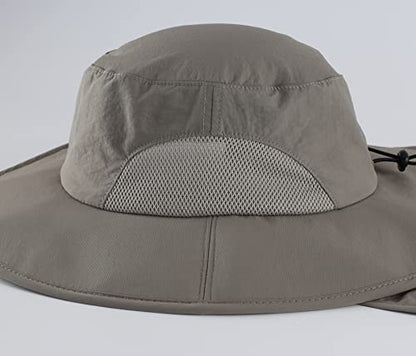 Home Prefer Outdoor UPF50+ Mens Sun Hat with Neck Flap Womens UV Protection Hat Wide Brim Safari Fishing Hiking Gardening Hat - color: Cool Grey