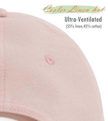 Linen Cotton Baseball Cap, Summer Breathable Dad Hat Men Women - color: Pink