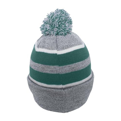 Pacific Headwear Unisex Adult Pacific Headwear Knit Fold Over Pom-pom Beanie - color: Heather/Kelly/White