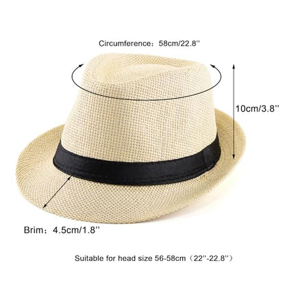 FALETO Unisex Summer Panama Straw Fedora Hat Short Brim Beach Sun Cap Classic - color: #01 Beige