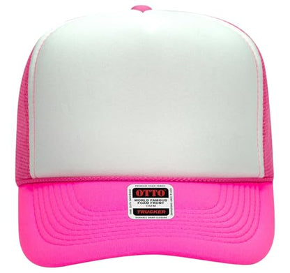 OTTO Cap 5 Panel High Crown Foam Front Mesh Back Trucker Hat, One Size - color: 891689 - N.pnk/Wht/N.pnk