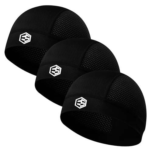 Breathable Mesh Skull Caps for Men Helmet Liner Sweat Head Cap - color: 3pc Black & Black & Black