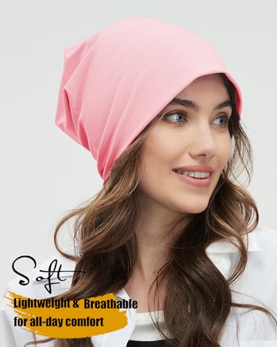 ROYBENS 100% Cotton T-Shirt Beanie for Women Men Slouchy Soft Skull Cap - color: 1pcs-pink