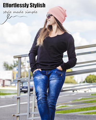 ROYBENS 100% Cotton T-Shirt Beanie for Women Men Slouchy Soft Skull Cap - color: 1pcs-pink