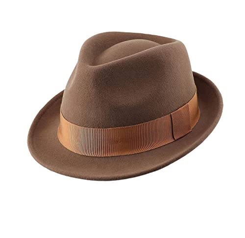 Home Prefer Men's Wool Felt Winter Hat Short Brim Fedora Hat - color: Tan, size: 7 3/8