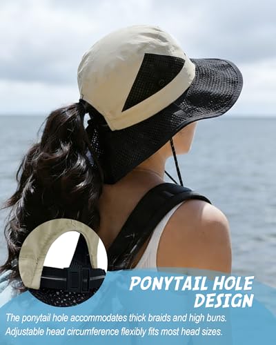 Women's Sun Hat with Ponytail Hole, Breathable Foldable Summer Hat with Shapeable Brim for Hiking Beach Gardening - color: Beige