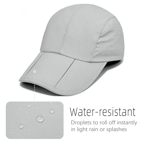 Foldable Baseball Cap for Men and Women,Long Brim Breathable Baseball Hats Quick Dry Sun Protection Collapsible Portable Hat - color: Light Grey