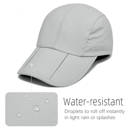 Foldable Baseball Cap for Men and Women,Long Brim Breathable Baseball Hats Quick Dry Sun Protection Collapsible Portable Hat - color: Light Grey