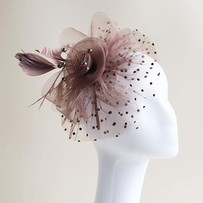 WLBON Fascinators Hat 20s 50s Headband Hair Clips Flower Mesh Veil Feather Headpiece Headwear Women Halloween Carnival Cocktail Wedding Church Cosplay Dress Up Birthday Tea Party Accessories Coffee - color: Coffee