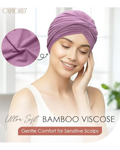 CAPLORD Head Cover for Women – Pre-Tied Turban Wrap | Chemo Headwear for Cancer, Hair Loss & Alopecia | Skull Cap Beanie Hat - color: Lilac