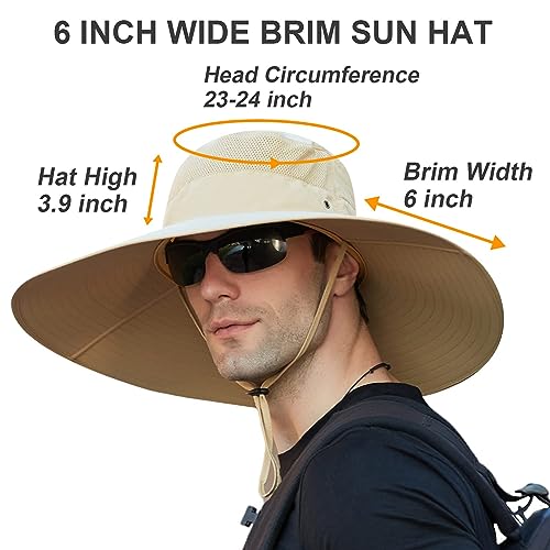HUAMULAN Men Women 6" Wide Brim Sun Hat Summer Fishing Hats UV Protection - color: Bg9020-kaqi
