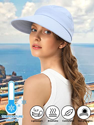 Sun Hats for Women Wide Brim Visor UV Protection Beach Summer Packable Cap - color: Blue