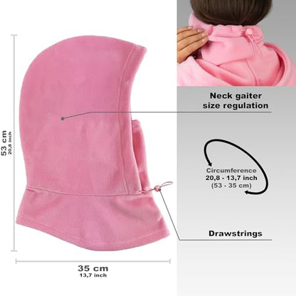Fleece Balaclava Over Helmet - Warm Helmet Ninja Hood - Snowboard Hooded Hat Neck Gaiter Ski Mask - color: Pink, size: One Size