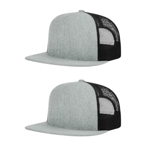 Richardson 511 Wool Blend Flatbill Trucker Snapback Adjustable Cap - color: Heather Grey/Black