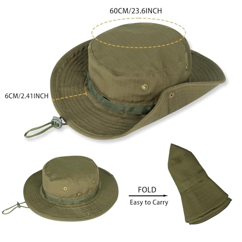 Rosoz Sun Hats for Men Women Bucket Hat UPF Protection Wide Brim Boonie Hat - color: 1pack-army Green