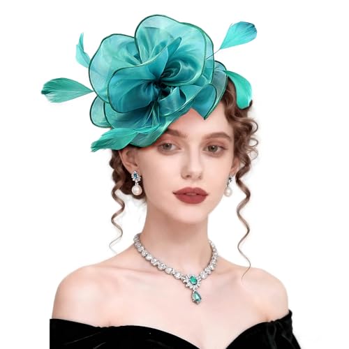AQOKKA Women Fascinators Hats Flower Fascinators with Headband and Clip Tea Party Headwear for Women and Girls - color: 8.2" Diameter / Green