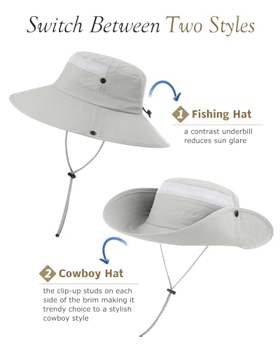 3 Pack Mens Boonie Sun Hat UV Protection Outdoor Bucket Fishing Hat for Hiking Safari & Gardening - color: 3 Pack-light Grey