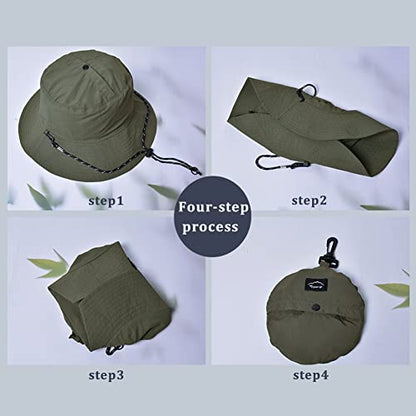 Waterproof Bucket Hat for Women and Men - UV Protection Beach Sun Hat Fishing Safari Boonie Hat Rain Hat Adjustable Packable - color: Army Green - Waterproof
