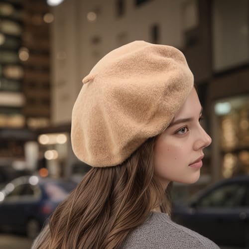 Women's Wool Beret: 70% Wool French Hat for Daily, Lightweight & Chic Berets for Women - color: Camel