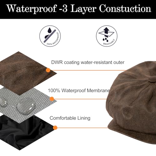 TOP-EX Waterproof 8-Panel Faux Leather Newsboy Flat Cap for Men, Adjustable - color: Coffee (Waterproof Faux Leather), size: X-Large-XX-Large