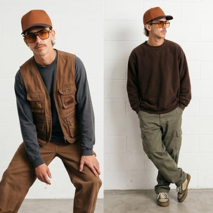 Daxton Men Original Trucker Hat Cotton Twill with Adjustable Snapback 5 Panel A-Frame Cap - color: 2 Pack - All Black, Rust Brown