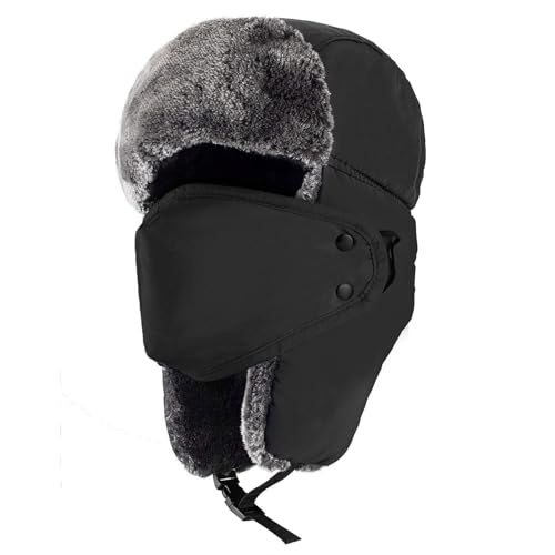 mysuntown Winter Hats for Women Men Trapper Ushanka Hat with Ear Flaps - color: Black