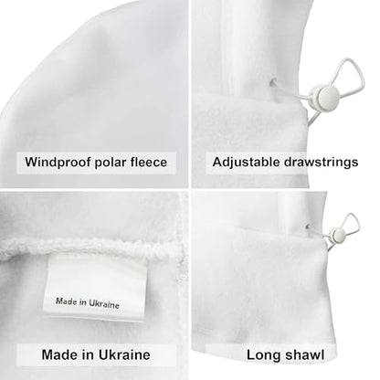 Fleece Balaclava Over Helmet - Warm Helmet Ninja Hood - Snowboard Hooded Hat Neck Gaiter Ski Mask - color: White, size: One Size