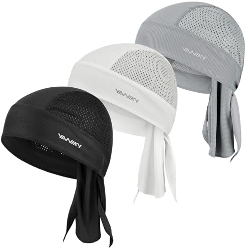 YANIKY Bandanas Skull Caps for Men, Women Skull Cap Helmet Liner Dew Rags - color: Black+white+grey