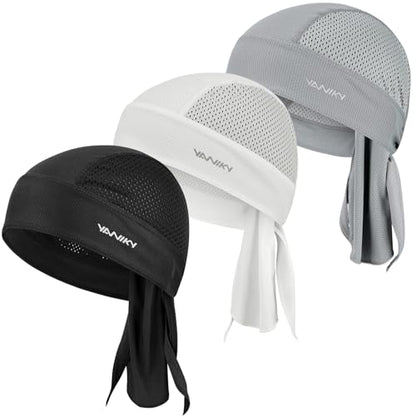 YANIKY Bandanas Skull Caps for Men, Women Skull Cap Helmet Liner Dew Rags - color: Black+white+grey